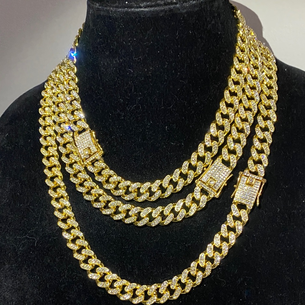 Gold-Tone Chain Necklace with lab stones, 18 inch 20 inch and 24 inch